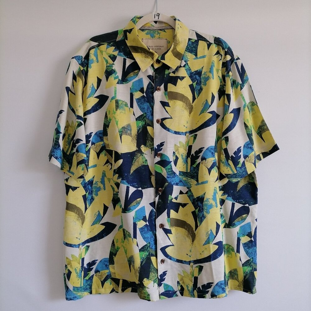 Island Republic Mens Yellow Short Sleeve Hawaiian Button Up Silk Shirt Size XXL